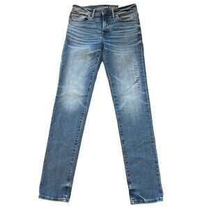 American Eagle Jeans Mens Sz 30x34 Blue Skinny Distressed Stretch Skater Casual